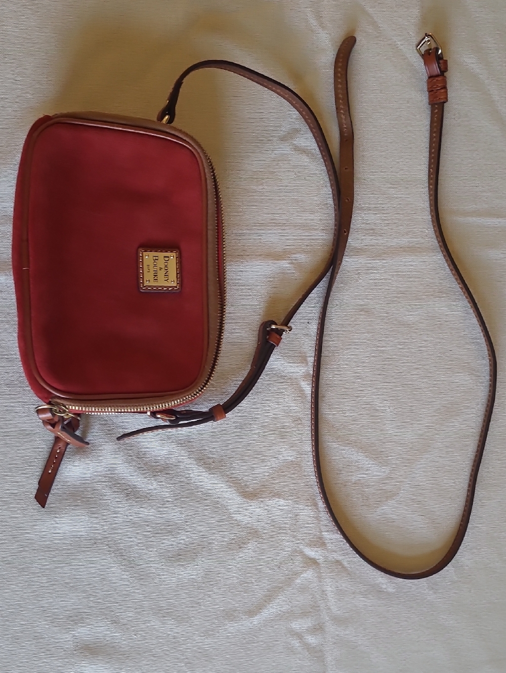 Dooney & Bourke Scarlet Red Crossbody with Brown Leather Trim